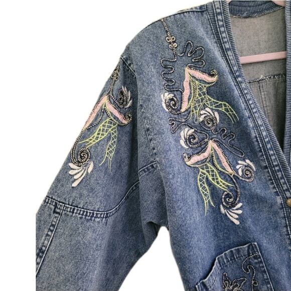 Vintage Japanese Brand‎ Embroidered Kimono Jacket Denim RARE - Picture 4 of 13